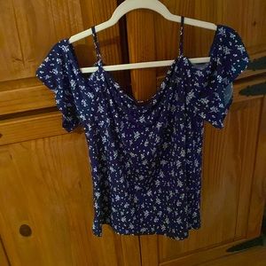 Navy blue with white flowers knit top - NEW with tags.